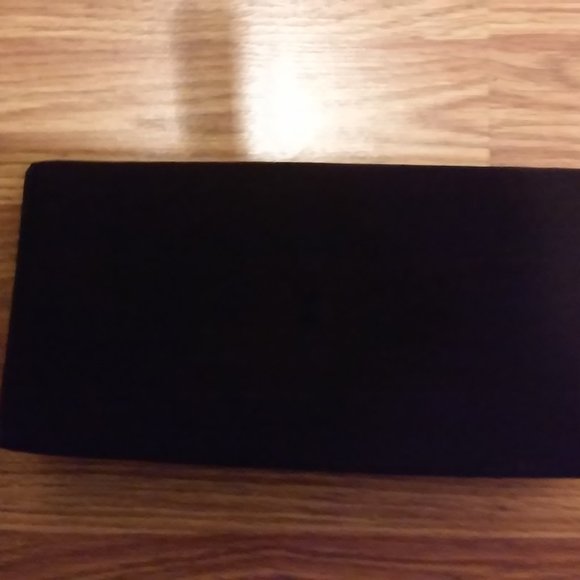 Small Black Evening Bag 8 1/2" Long x 4 1/2" High GOld PIece On Front Used, Old. - Picture 3 of 4